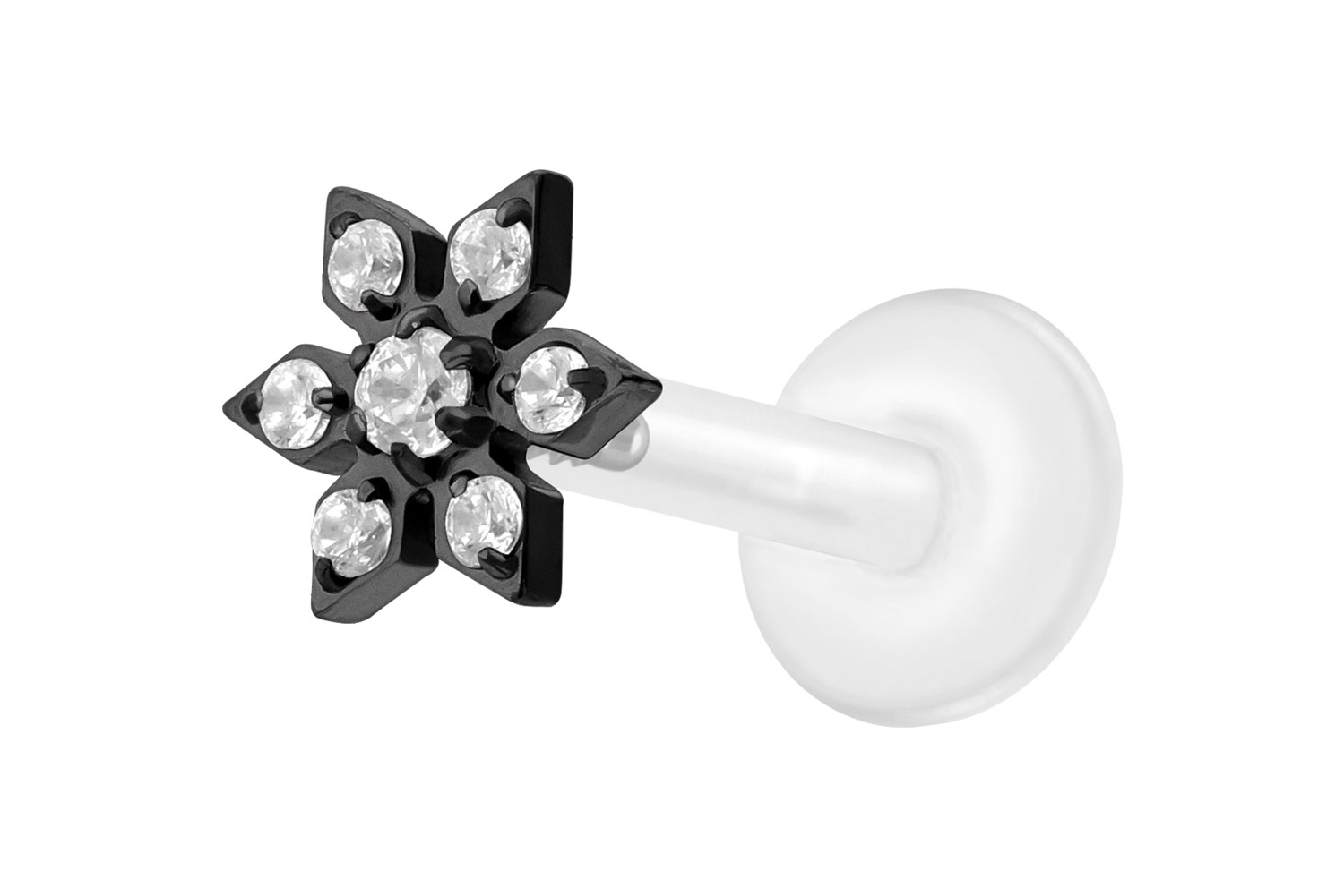PTFE Labret Piercing mit Innengewinde + Titan-Aufsatz KRISTALLBLUME